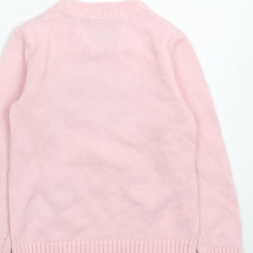 Xmas Ginger Bread Man Girls Pink Crew Neck Acrylic Pullover Jumper Size 5-6 Years Pullover