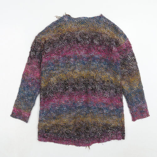 NEXT Girls Multicoloured V-Neck Striped Acrylic Cardigan Jumper Size 10 Years Pullover
