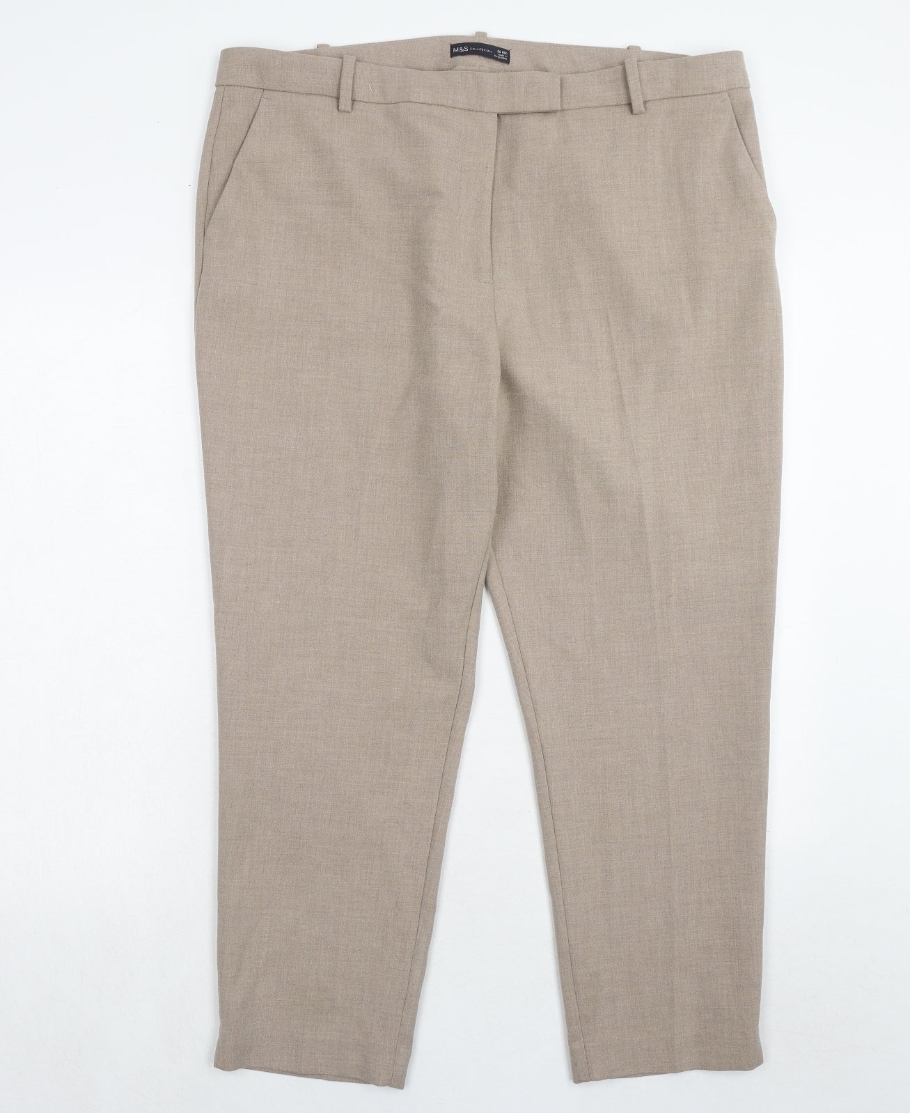 Marks and Spencer Womens Beige Polyester Chino Trousers Size 20 Regular Hook & Eye