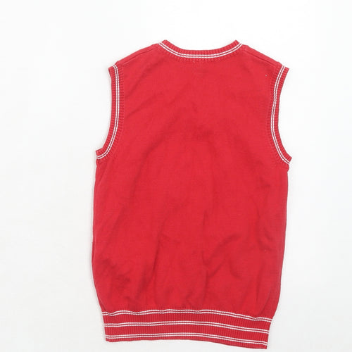 United Colors of Benetton Boys Red V-Neck Cotton Pullover Jumper Size 6-7 Years Pullover