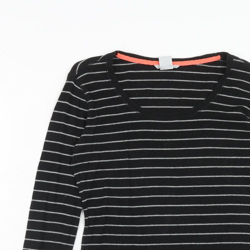 Joe Fresh Womens Black Striped Cotton Basic T-Shirt Size S Round Neck