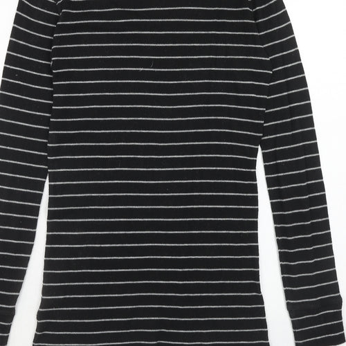 Joe Fresh Womens Black Striped Cotton Basic T-Shirt Size S Round Neck