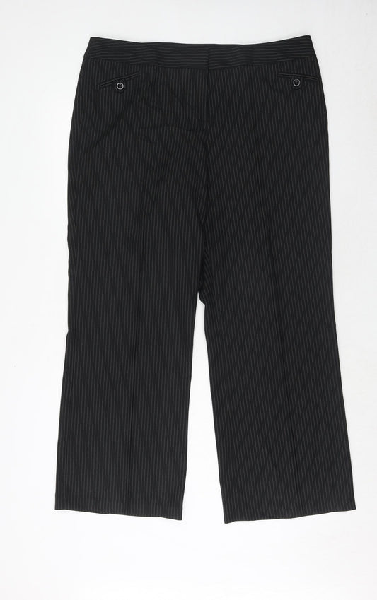 BHS Womens Black Striped Polyester Trousers Size 18 Regular Hook & Eye