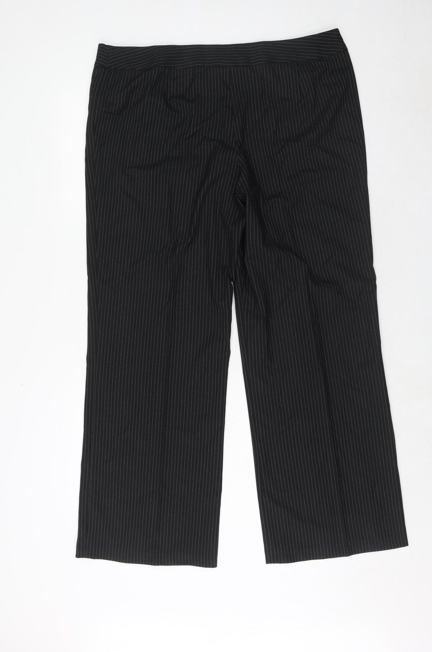 BHS Womens Black Striped Polyester Trousers Size 18 Regular Hook & Eye