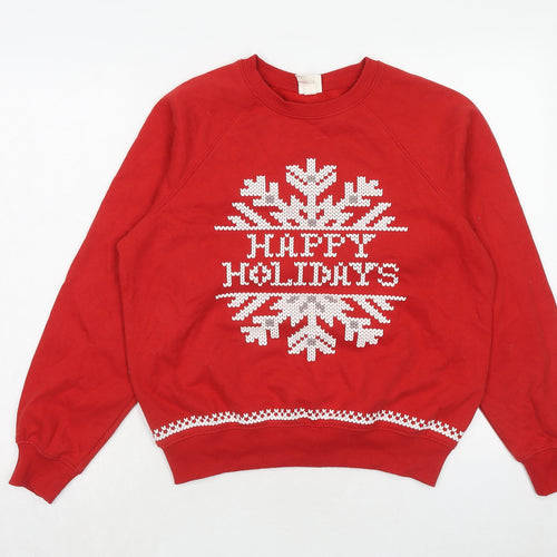 H&M Womens Red Cotton Pullover Sweatshirt Size XS Pullover - Happy Holidays