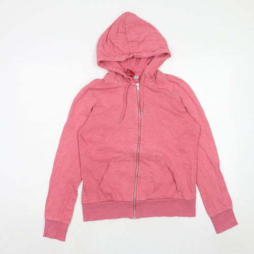 H&M Womens Pink Cotton Full Zip Hoodie Size 10 Zip