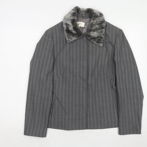Max Pierre Womens Grey Striped Wool Jacket Suit Jacket Size 14