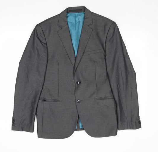 Marks and Spencer Mens Grey Geometric Polyester Jacket Suit Jacket Size 38 Regular