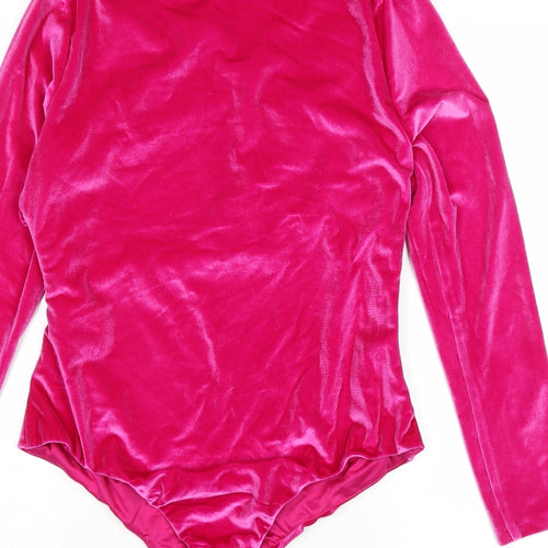 Zara Womens Pink Polyester Bodysuit One-Piece Size XL Zip