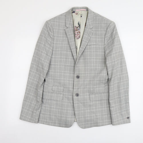 River Island Mens Grey Geometric Polyester Jacket Suit Jacket Size M Regular