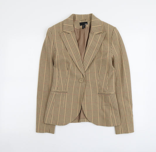 H&M Womens Beige Check Polyester Jacket Blazer Size 6