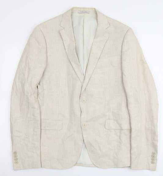 Zara Mens Beige Linen Jacket Suit Jacket Size L Regular