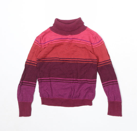 Marks and Spencer Girls Multicoloured Roll Neck Striped Cotton Pullover Jumper Size 4-5 Years Pullover