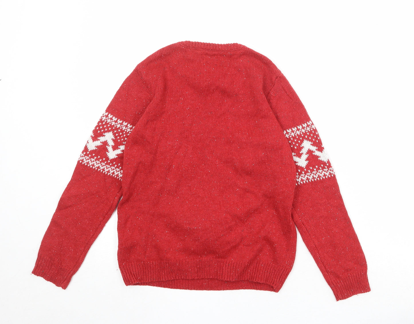 NEXT Boys Red Crew Neck Geometric Acrylic Pullover Jumper Size 10 Years Pullover - Christmas Reindeer