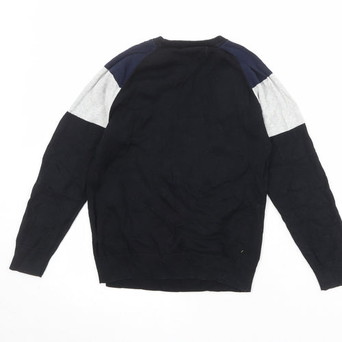 NEXT Boys Black Crew Neck Colourblock 100% Cotton Pullover Jumper Size 10 Years Pullover