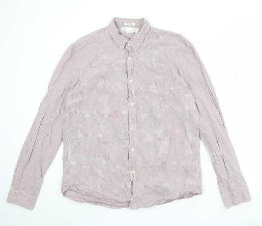 H&M Mens Multicoloured Check Cotton Button-Up Size L Collared Button