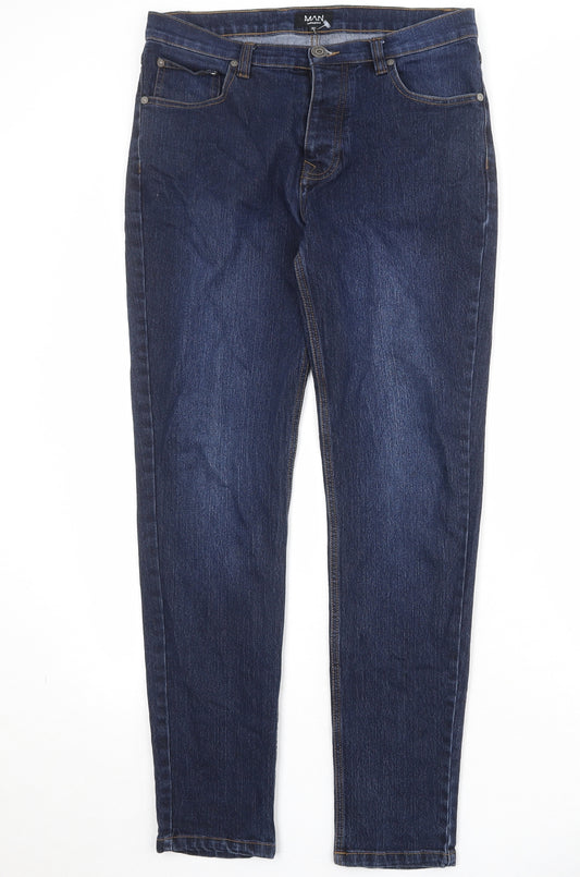 Boohoo Mens Blue Cotton Skinny Jeans Size 34 in Regular Zip