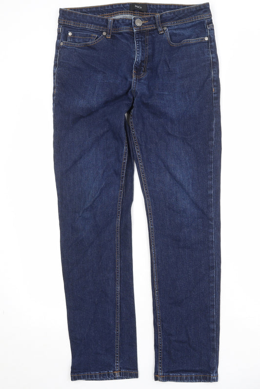 M&Co Mens Blue Cotton Straight Jeans Size 34 in Slim Zip