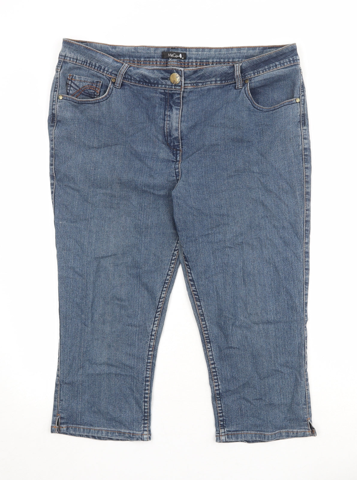 M&Co Womens Blue Cotton Skinny Jeans Size 18 Regular Zip