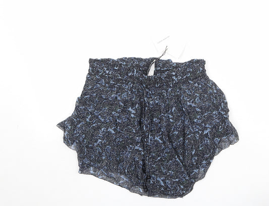 Zara Womens Black Geometric Viscose Basic Shorts Size XS Regular Drawstring