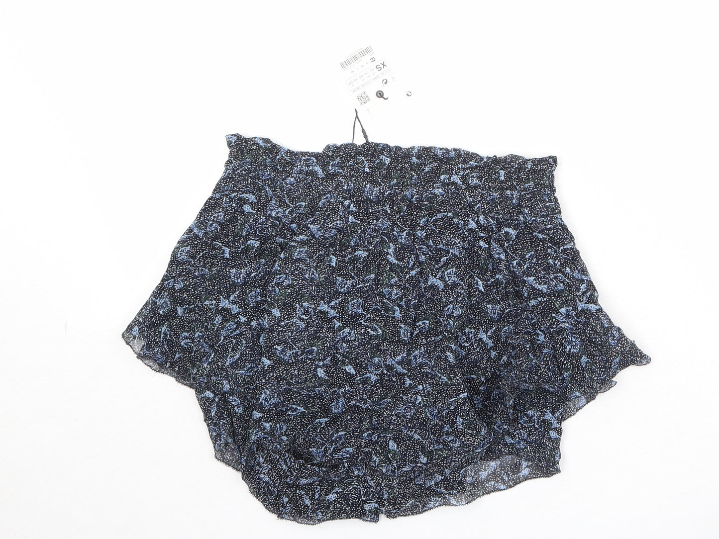 Zara Womens Black Geometric Viscose Basic Shorts Size XS Regular Drawstring