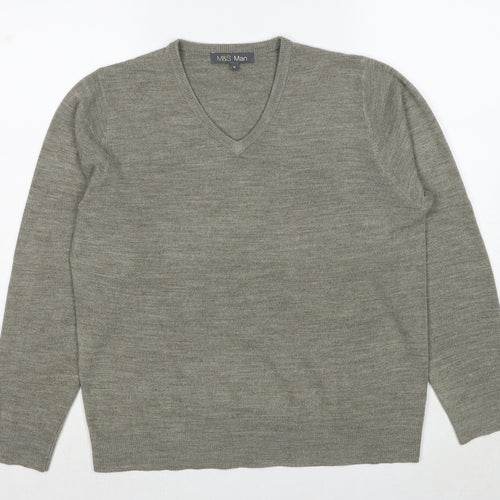 Marks and Spencer Mens Beige V-Neck Acrylic Pullover Jumper Size M Long Sleeve