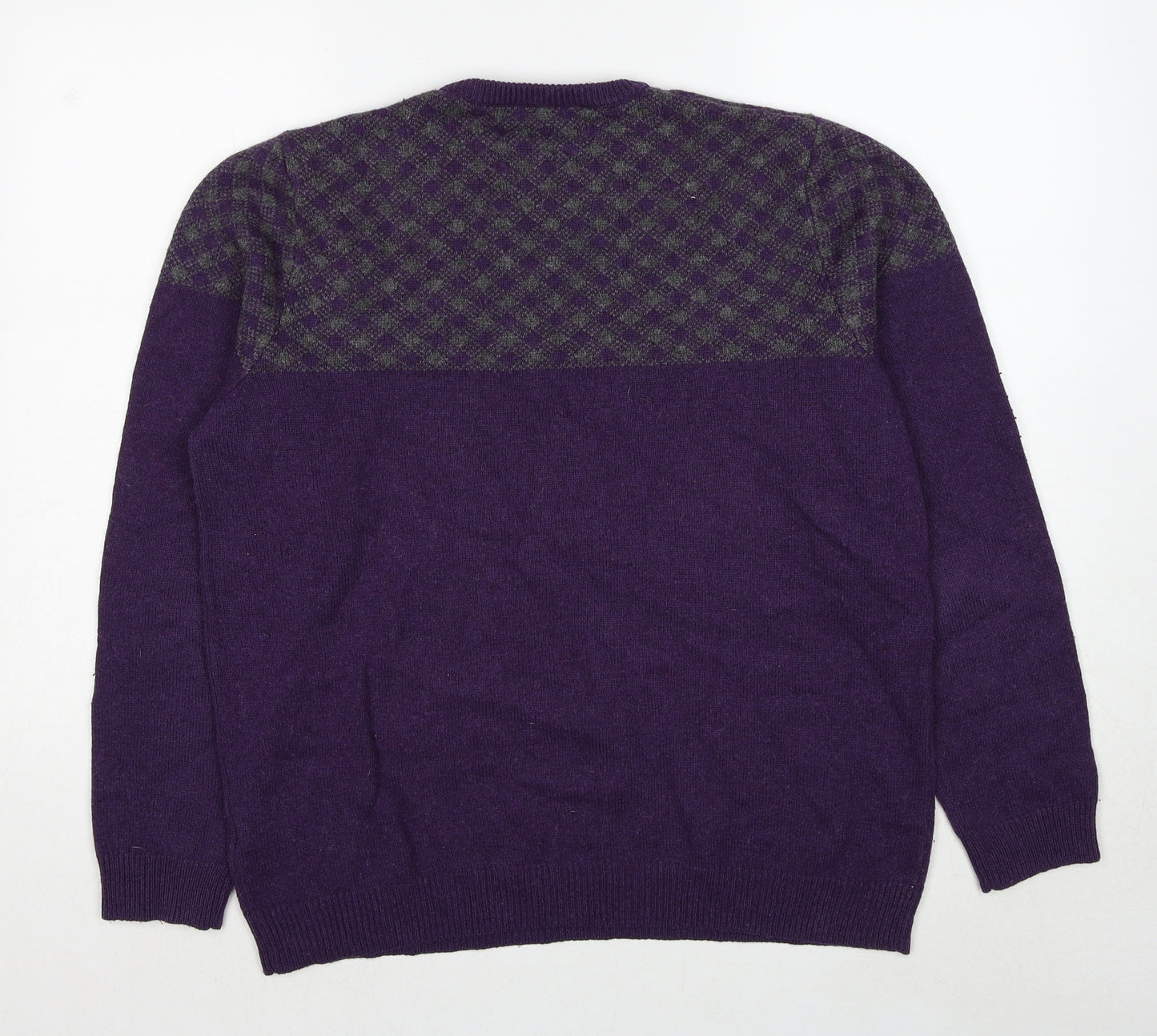 Marks and Spencer Mens Purple Round Neck Geometric Acrylic Pullover Jumper Size L Long Sleeve