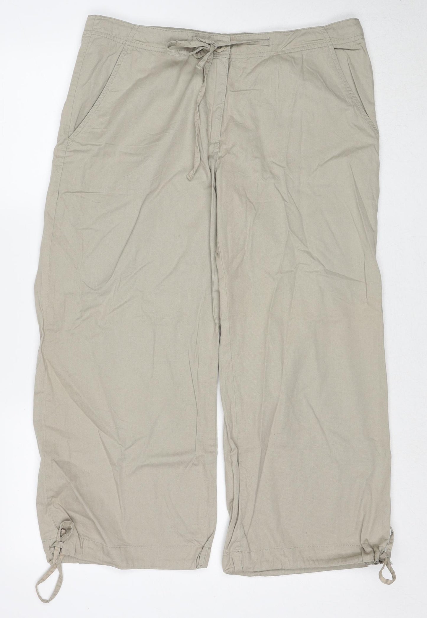 H&M Womens Beige Cotton Trousers Size 16 Regular Zip