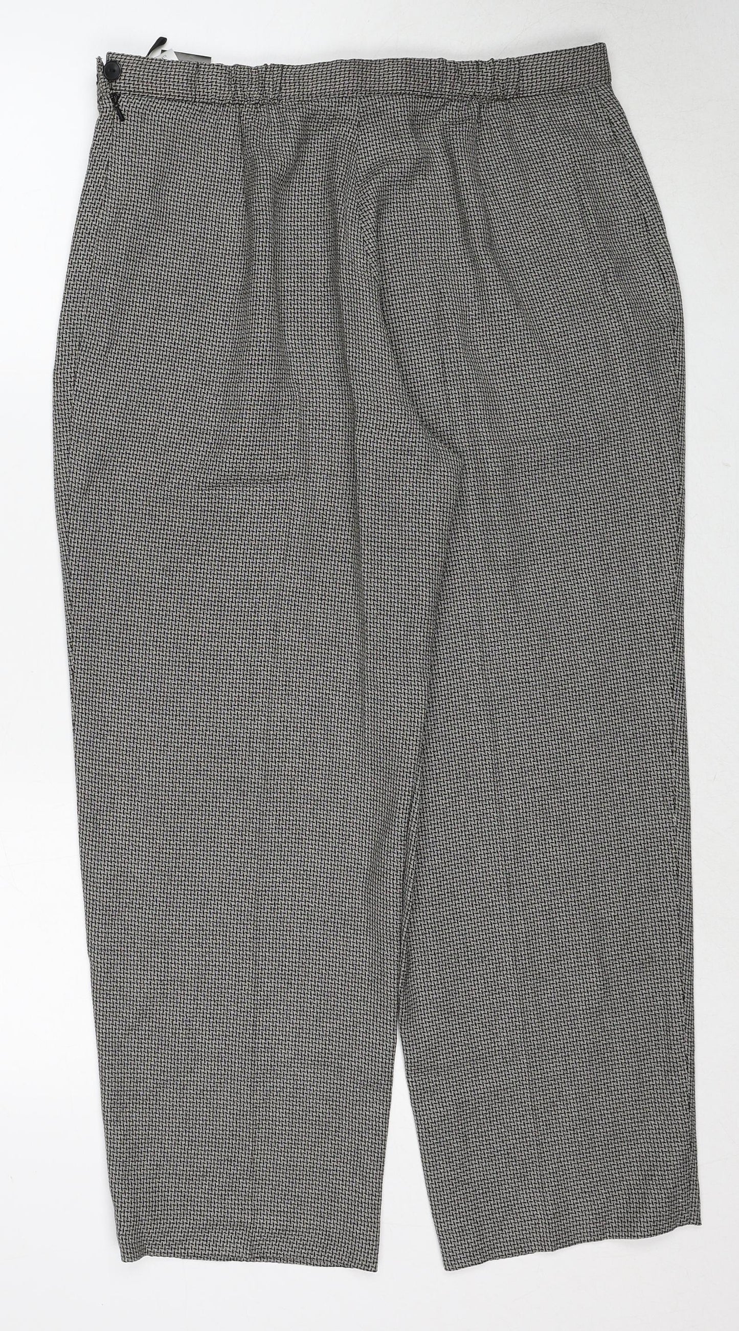 Marks and Spencer Womens Grey Geometric Polyester Trousers Size 16 Regular Zip