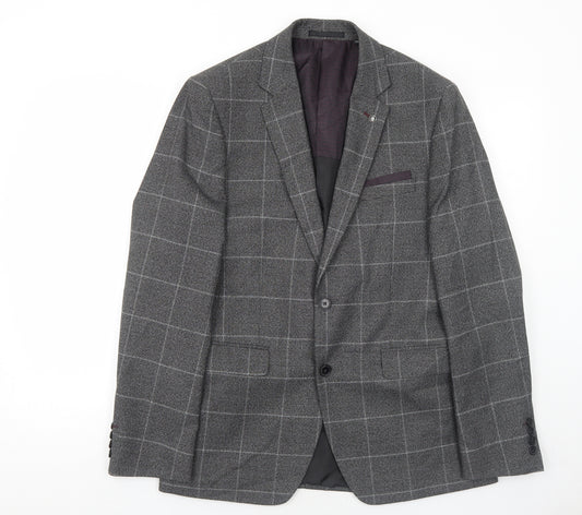 Burton Mens Grey Geometric Polyester Jacket Suit Jacket Size 40 Regular