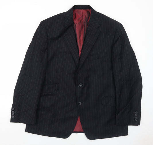 Marks and Spencer Mens Black Striped Wool Jacket Suit Jacket Size 44 Regular