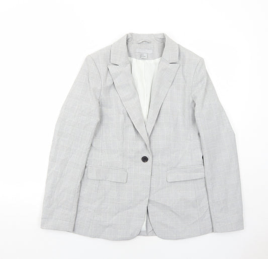 H&M Womens Grey Check Polyester Jacket Suit Jacket Size 8
