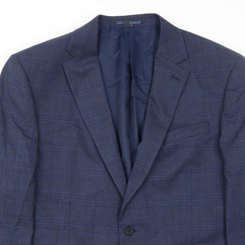 Marks and Spencer Mens Blue Geometric Polyester Jacket Suit Jacket Size 44 Regular