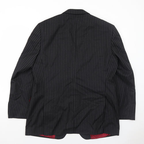 DAKS Mens Black Striped Wool Jacket Suit Jacket Size 42 Regular