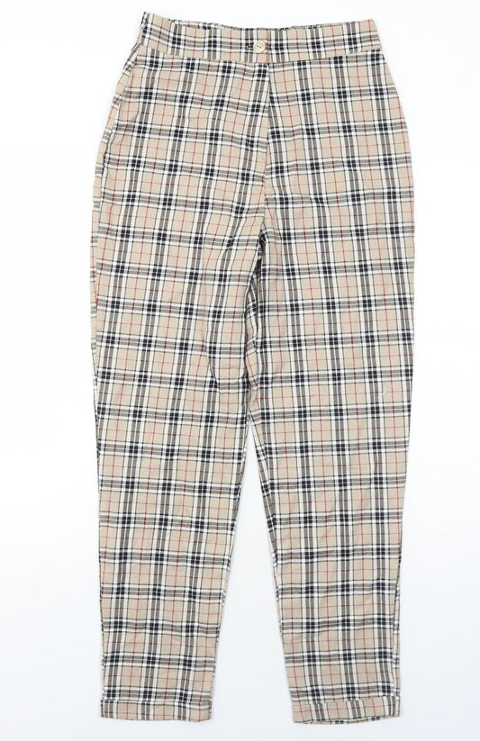 Nasty Gal Womens Beige Plaid Polyester Carrot Trousers Size 6 Regular Zip