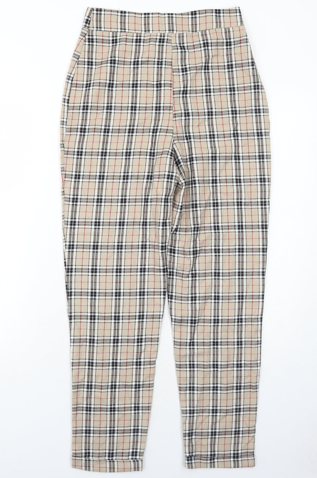 Nasty Gal Womens Beige Plaid Polyester Carrot Trousers Size 6 Regular Zip