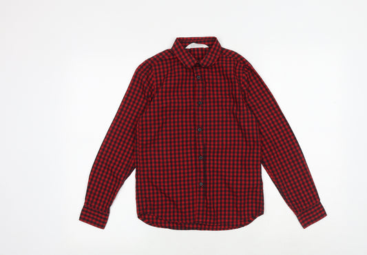 H&M Boys Red Check 100% Cotton Basic Button-Up Size 9-10 Years Collared Button
