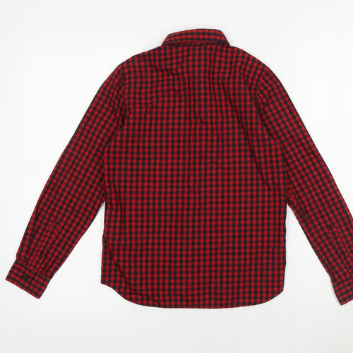 H&M Boys Red Check 100% Cotton Basic Button-Up Size 9-10 Years Collared Button