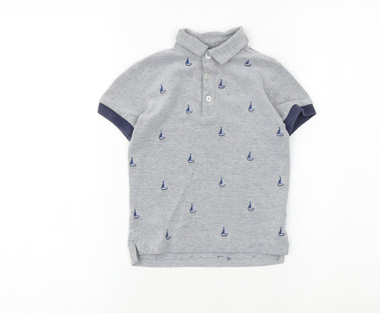 NEXT Boys Blue Geometric Cotton Pullover Polo Size 2-3 Years Collared Button - Boat Pattern