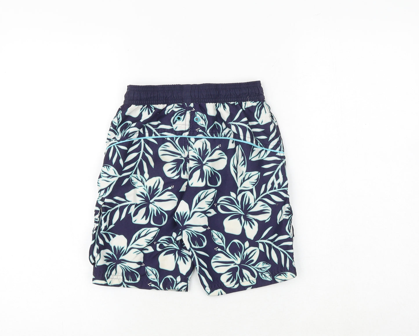 Marks and Spencer Boys Blue Floral Polyester Bermuda Shorts Size 7-8 Years Regular Drawstring