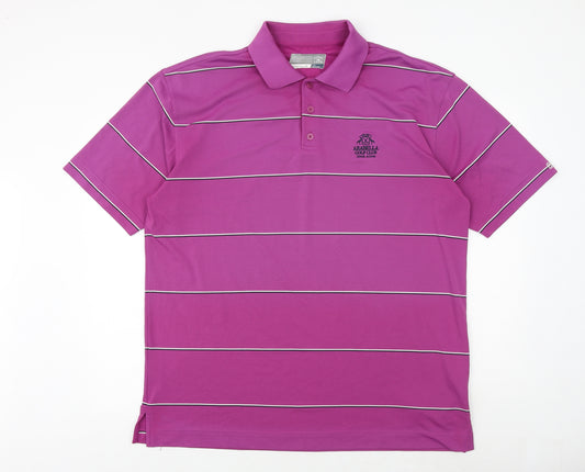 Cutter & Buck Mens Pink Striped Polyester Polo Size L Collared Button