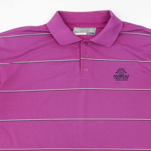 Cutter & Buck Mens Pink Striped Polyester Polo Size L Collared Button