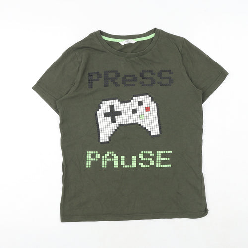 Marks and Spencer Boys Green Cotton Pullover T-Shirt Size 10-11 Years Crew Neck Pullover - Game Console