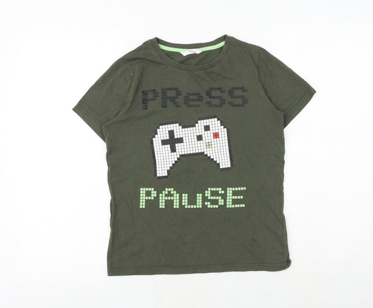 Marks and Spencer Boys Green Cotton Pullover T-Shirt Size 10-11 Years Crew Neck Pullover - Game Console