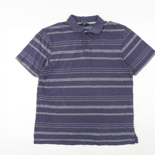 Blue Harbour Mens Blue Striped 100% Cotton Polo Size S Collared Button