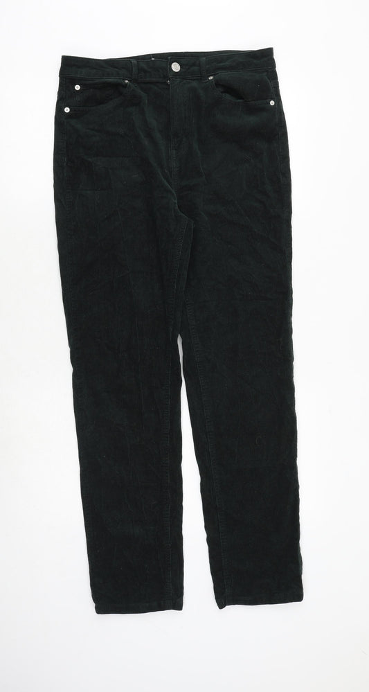 Marks and Spencer Womens Green Polyester Trousers Size 32 in Regular Zip