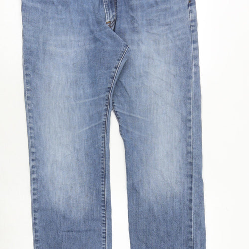 Marks and Spencer Mens Blue Cotton Straight Jeans Size 34 in Regular Zip