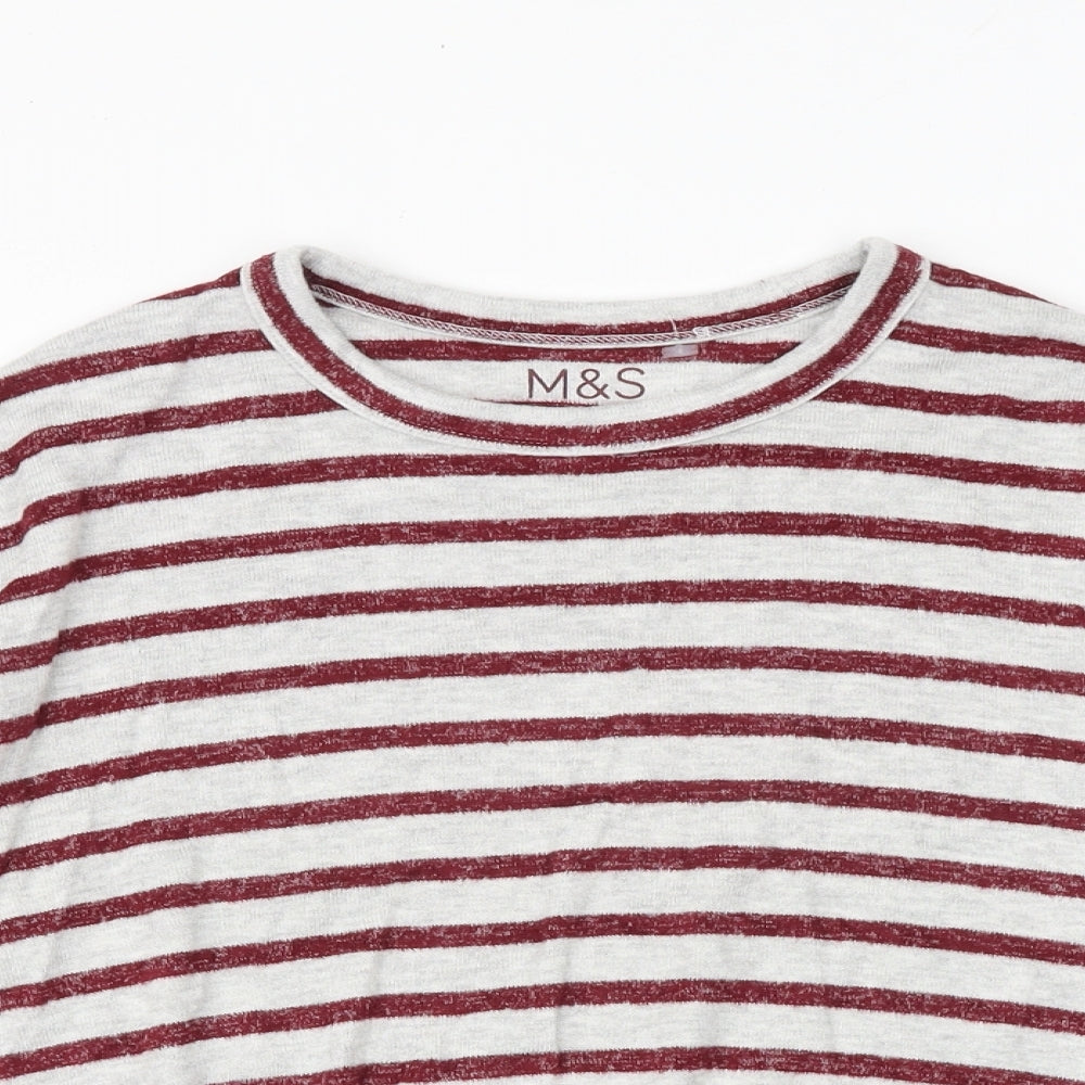 Marks and Spencer Girls Grey Striped Viscose Pullover T-Shirt Size 9-10 Years Boat Neck Pullover