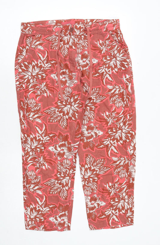 NEXT Womens Red Floral Viscose Trousers Size 10 Regular Tie