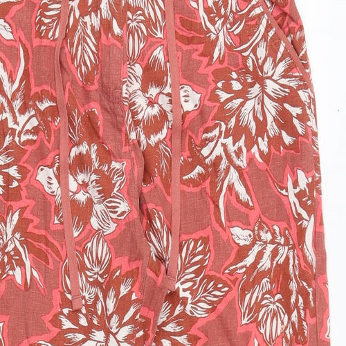 NEXT Womens Red Floral Viscose Trousers Size 10 Regular Tie